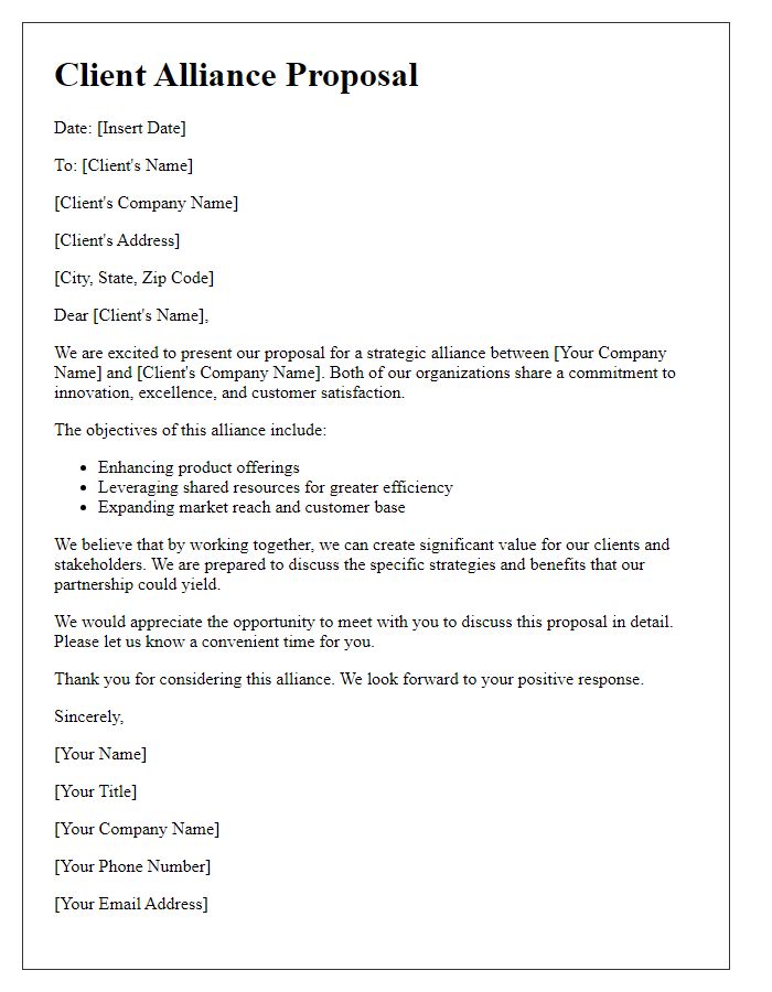 Letter template of client alliance proposal