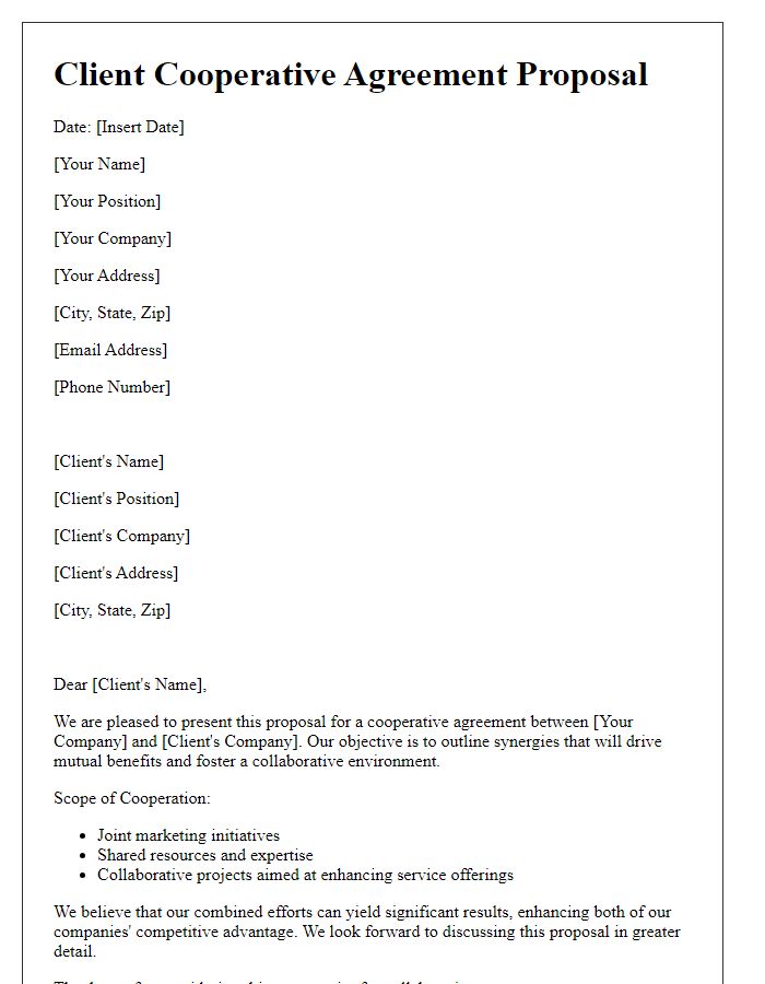 Letter template of client cooperative agreement proposal