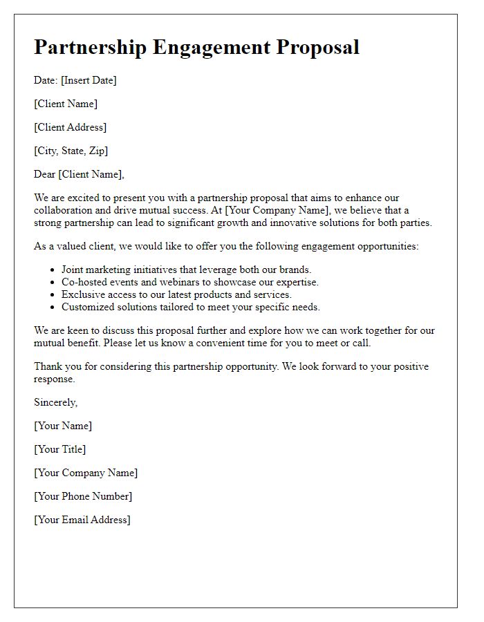 Letter template of client engagement partnership offer