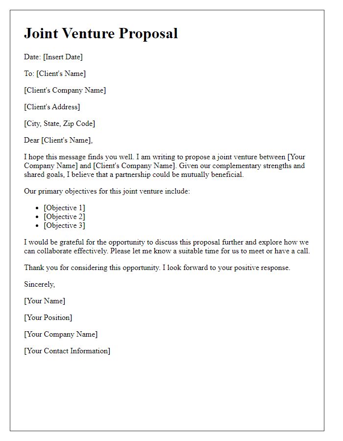 Letter template of client joint venture suggestion