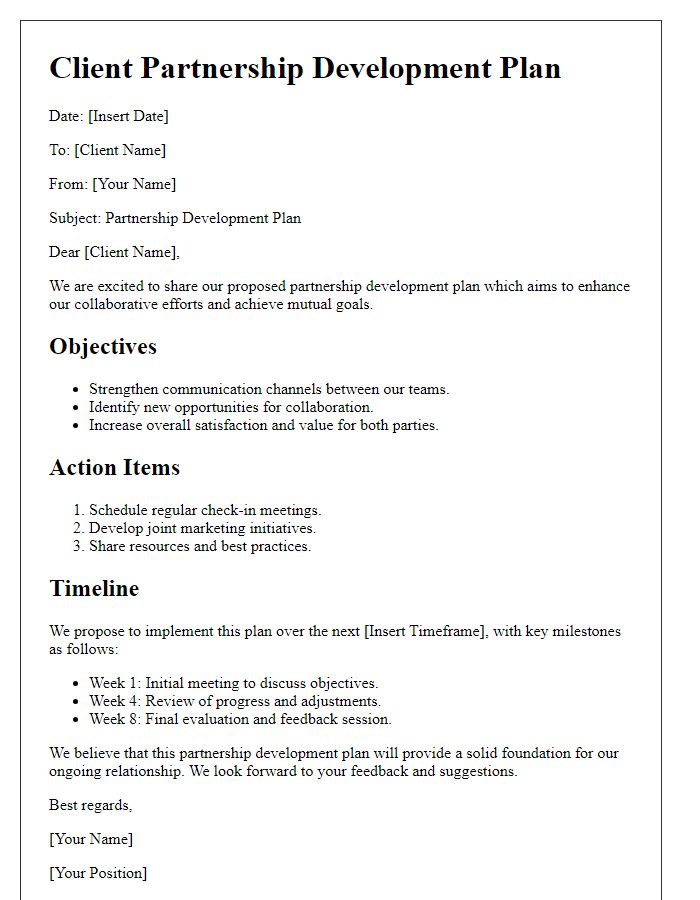 Letter template of client partnership development plan