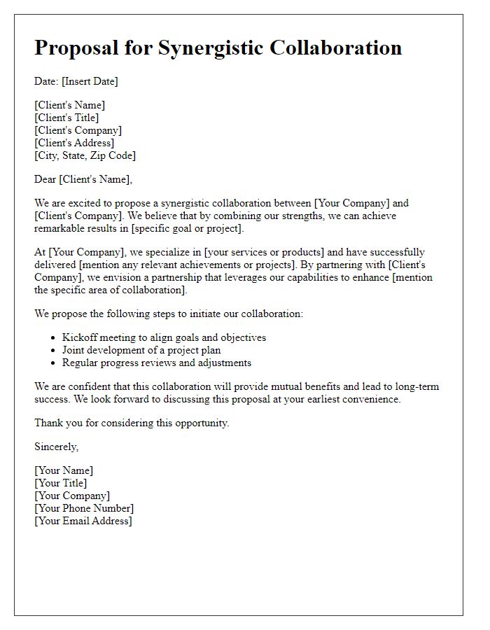 Letter template of client proposal for synergistic collaboration