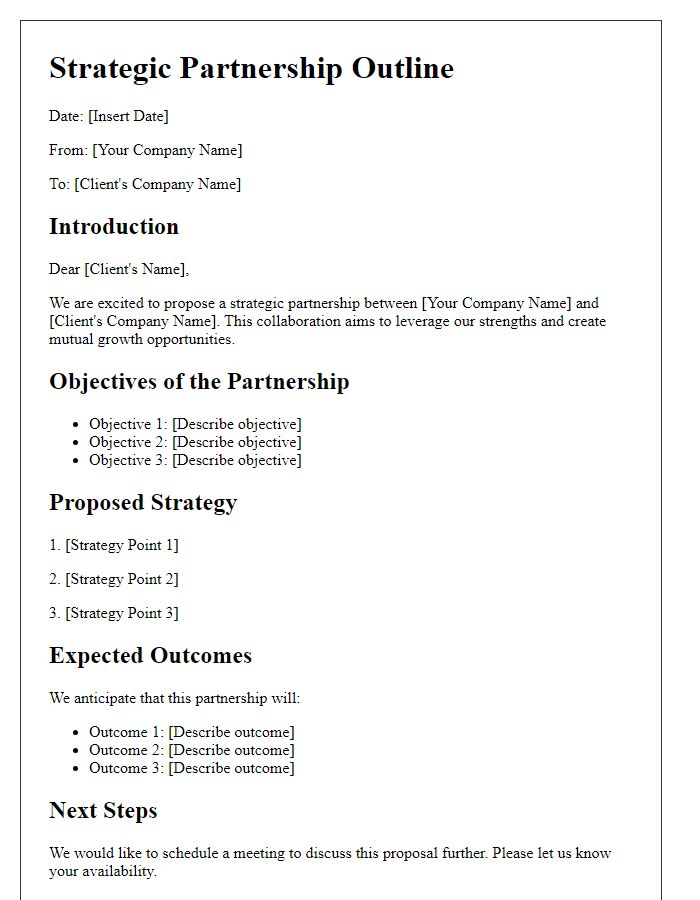 Letter template of client strategic partnership outline