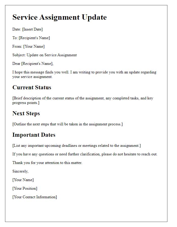 Letter template of service assignment update