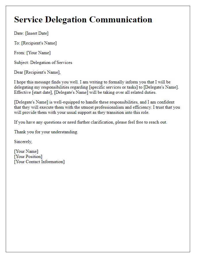 Letter template of service delegation communication