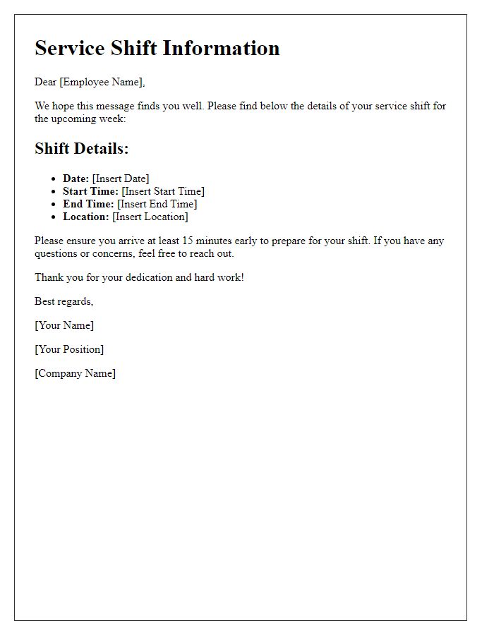 Letter template of service shift information