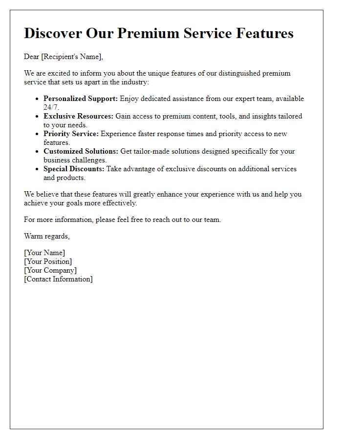 Letter template of revealing our distinguished premium service features