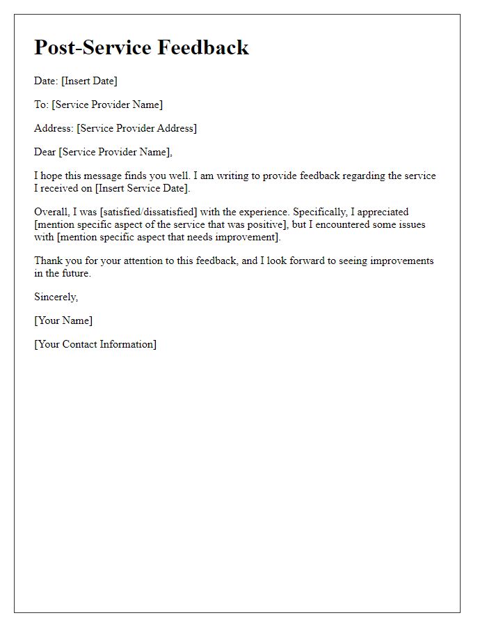 Letter template of post-service feedback