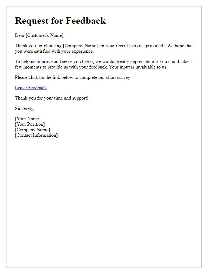 Letter template of service feedback request