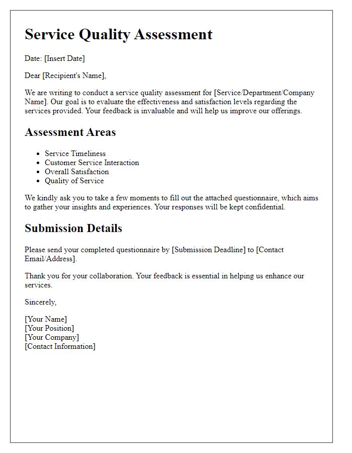 Letter template of service quality assessment