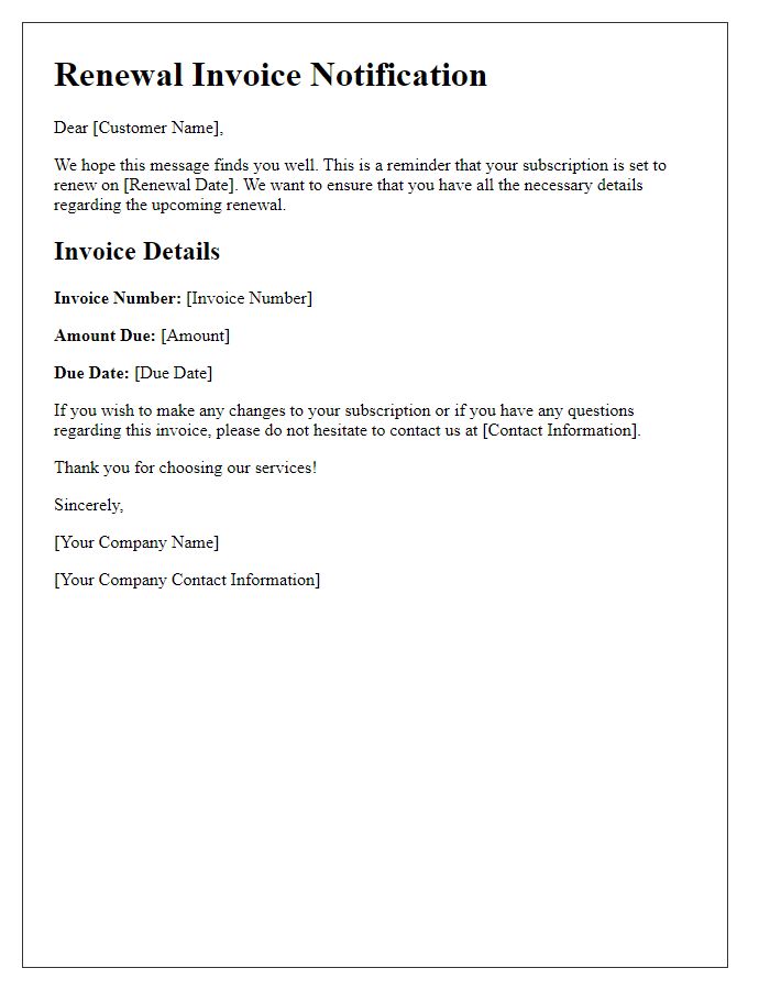 Letter template of renewal invoice notification