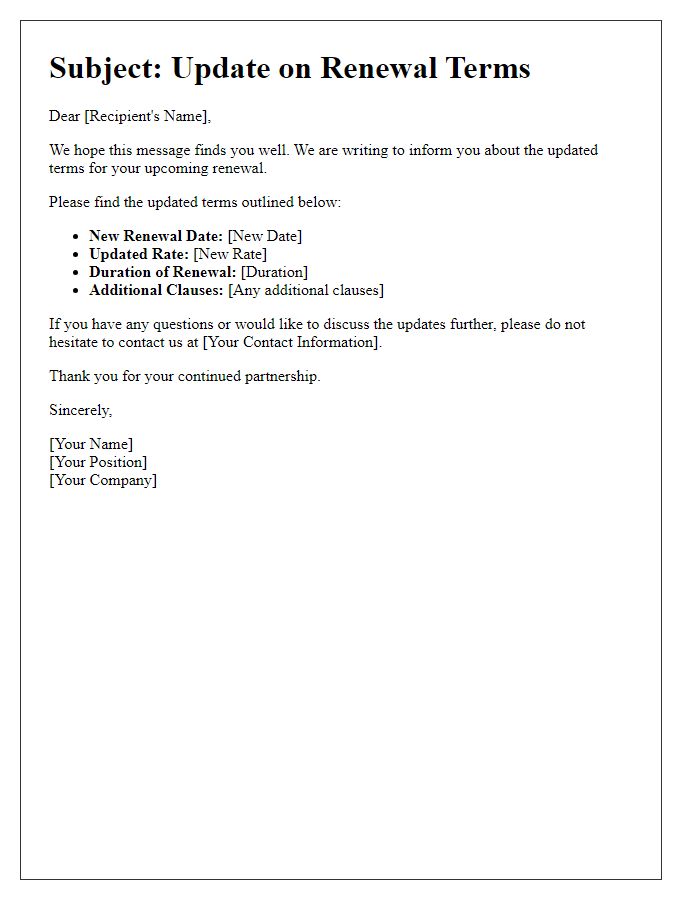 Letter template of renewal terms update