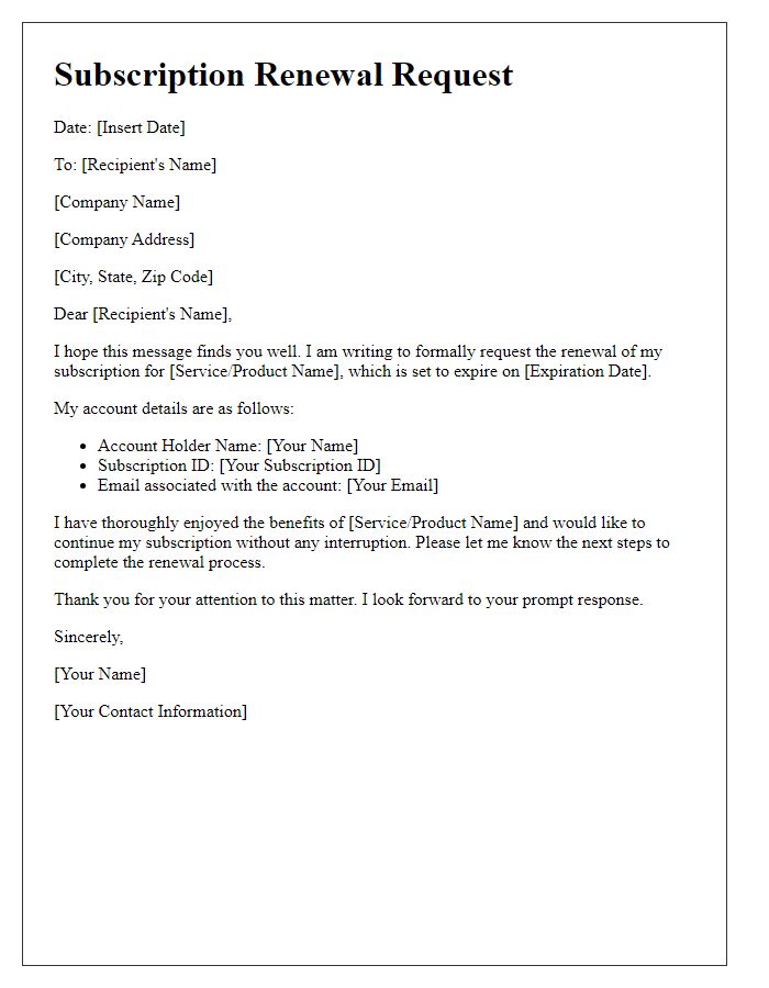 Letter template of subscription renewal request