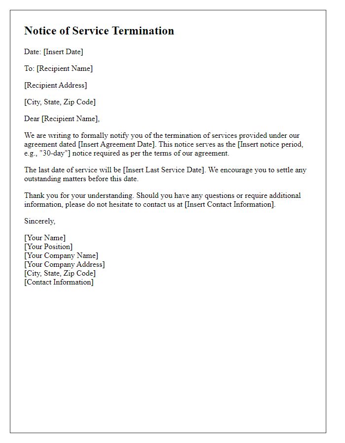 Letter template of notice of service termination