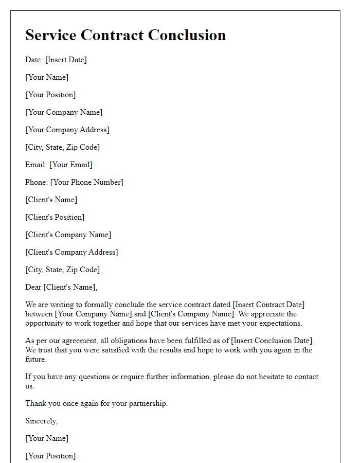 Letter template of service contract conclusion