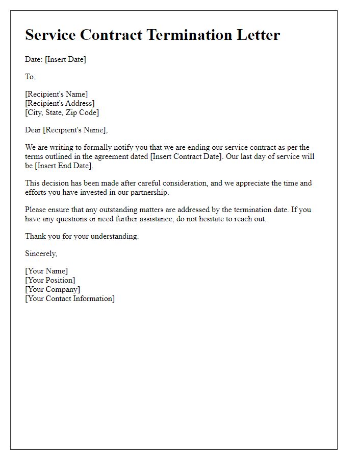 Letter template of service contract ending