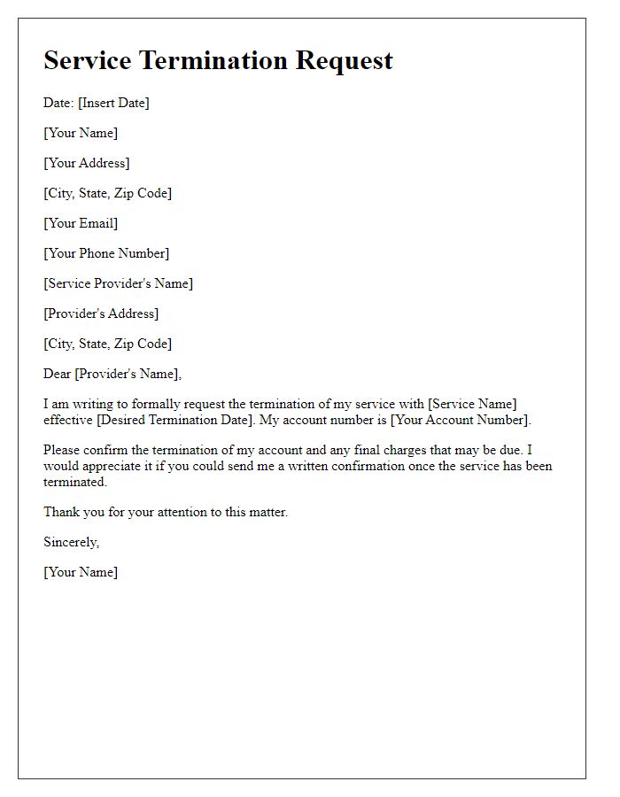 Letter template of service termination request