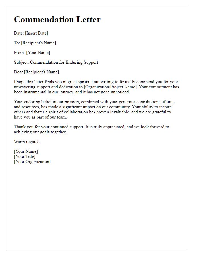 Letter template of commendation for enduring supporters