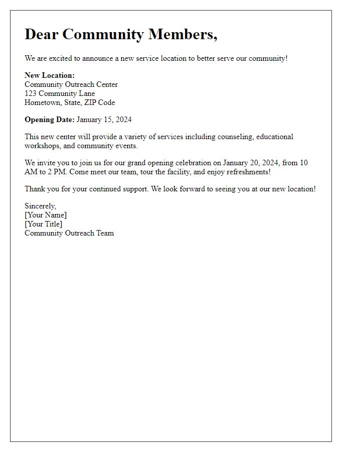 Letter template of new service location for community outreach