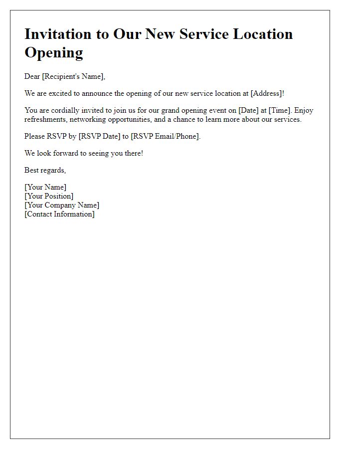 Letter template of new service location for event invitation