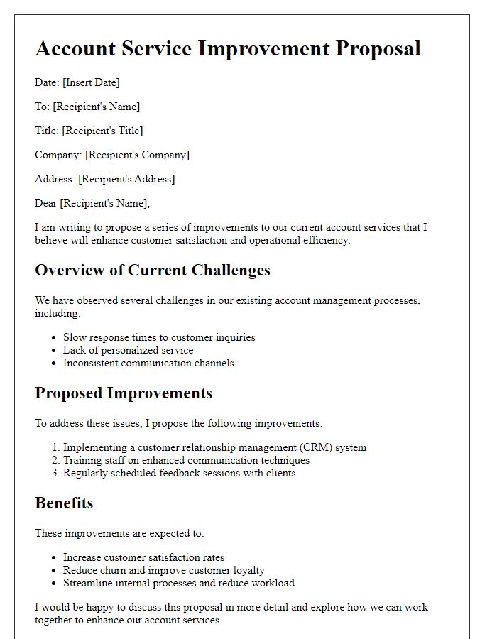 Letter template of account service improvement proposal