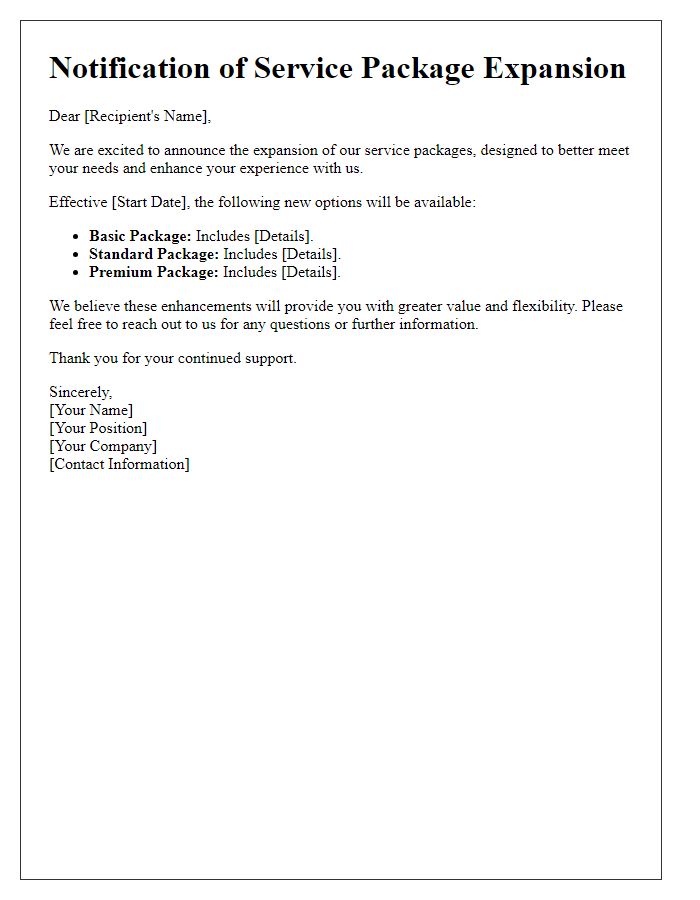 Letter template of service package expansion