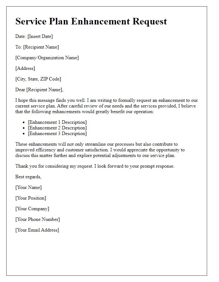 Letter template of service plan enhancement request