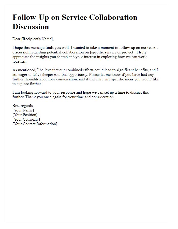 Letter template of follow-up for service collaboration discussion