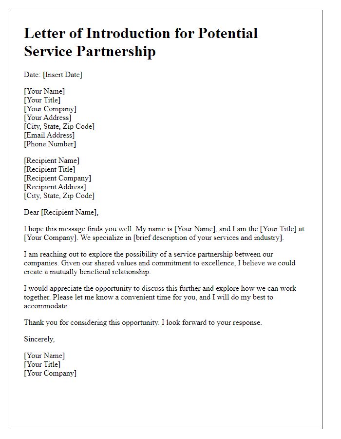 Letter template of introduction for potential service partnership