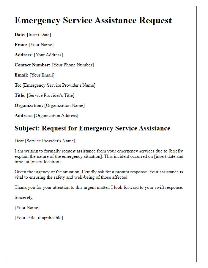 Letter template of emergency service assistance request