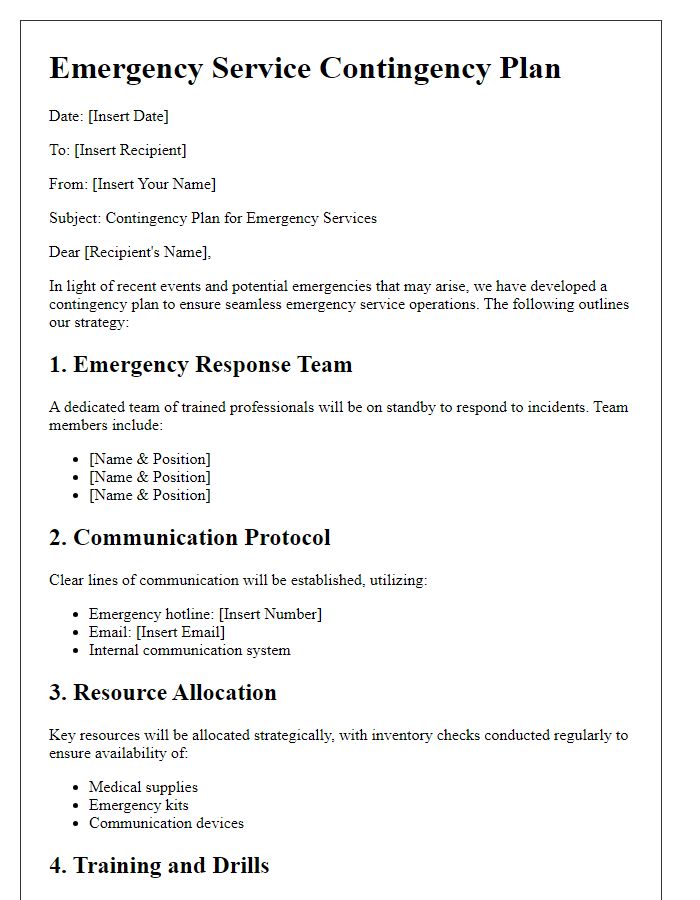 Letter template of emergency service contingency plans