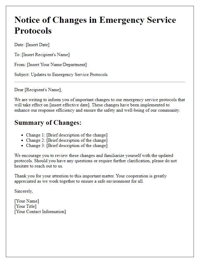 Letter template of emergency service protocol changes