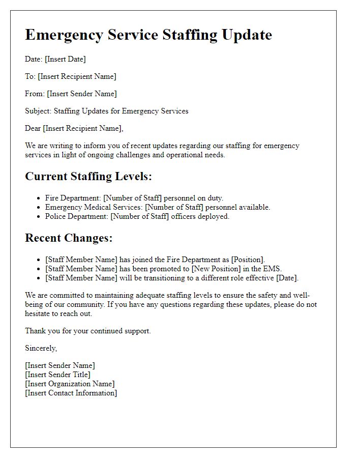 Letter template of emergency service staffing updates