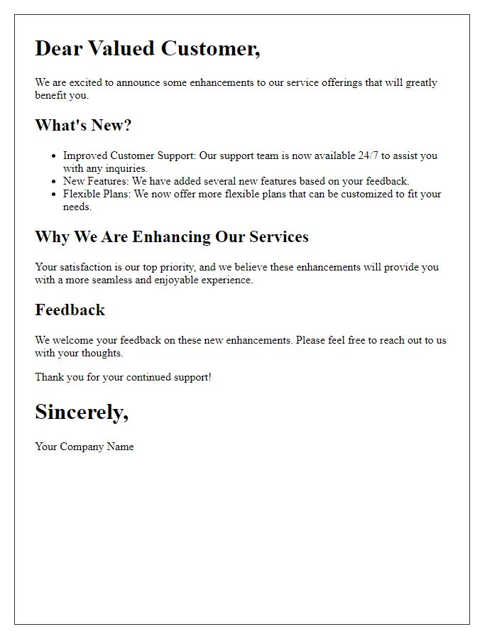 Letter template of enhancements in service offerings