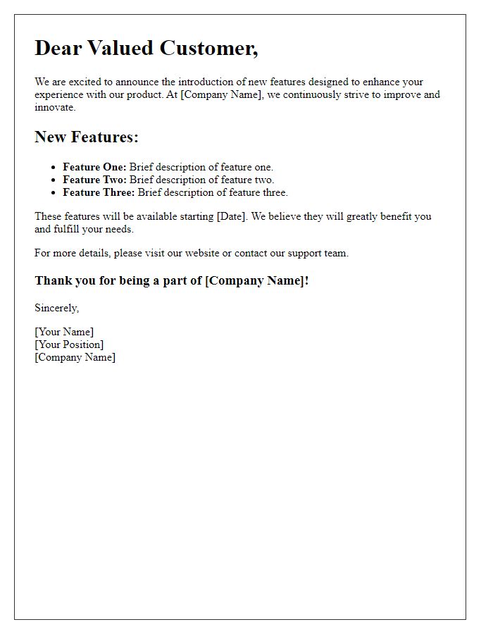 Letter template of new features introduction