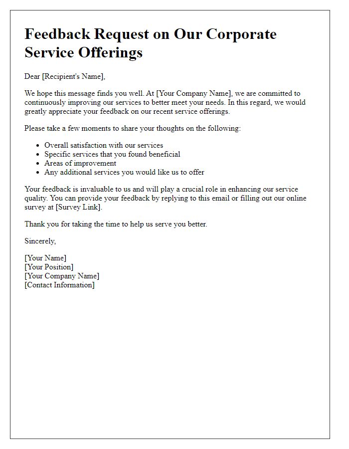 Letter template of corporate service offerings for feedback collection