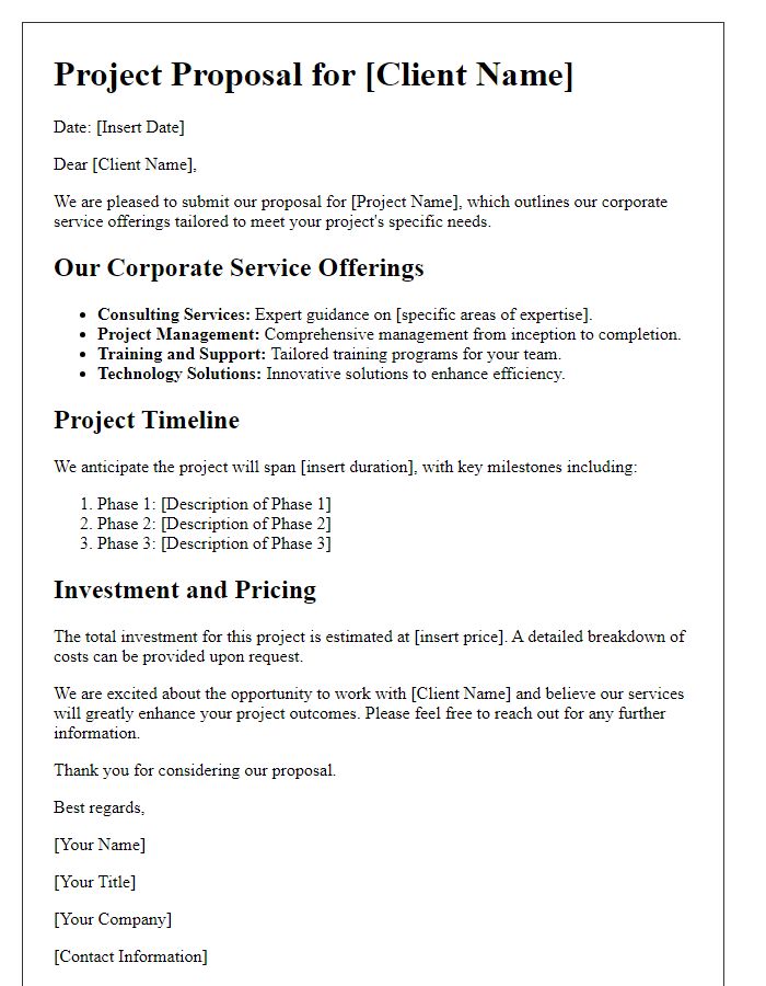 Letter template of corporate service offerings for project proposals