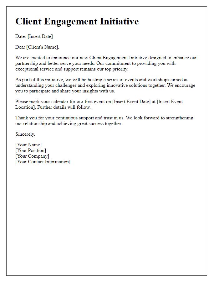 Letter template of client engagement initiative