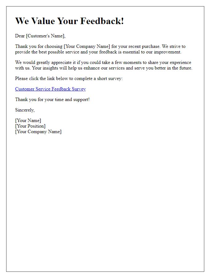 Letter template of customer service feedback request