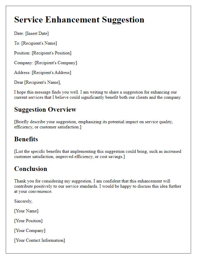 Letter template of service enhancement suggestion