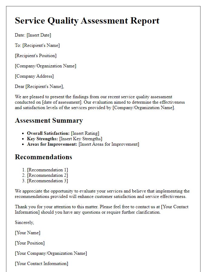Letter template of service quality assessment