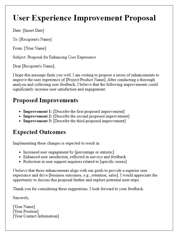 Letter template of user experience improvement proposal