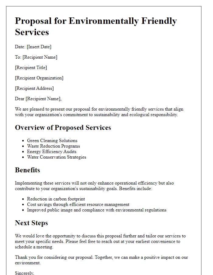 Letter template of environmentally friendly service proposals for your organization.