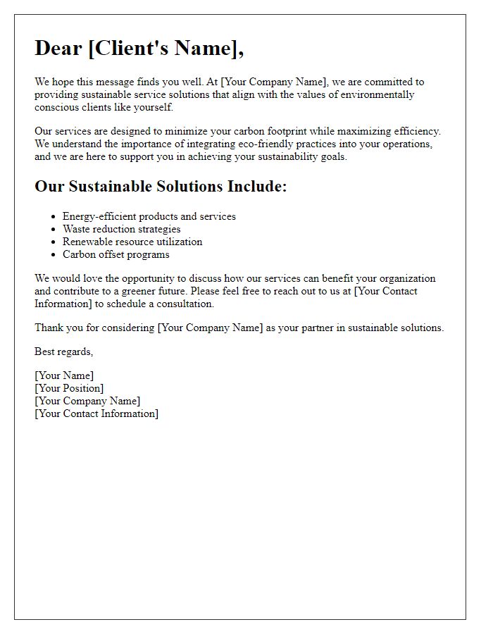 Letter template of sustainable service solutions for environmentally conscious clients.