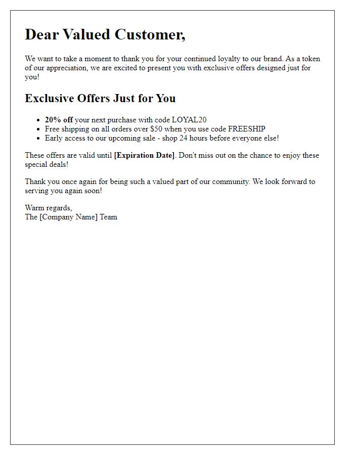 Letter template of exclusive offers for loyal customers