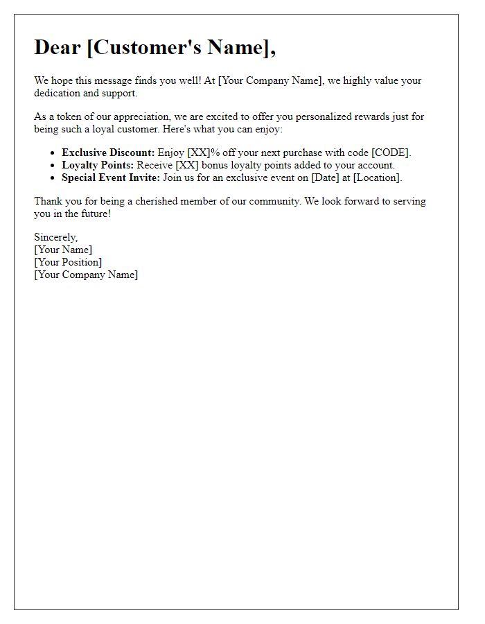 Letter template of personalized rewards for our dedicated customers