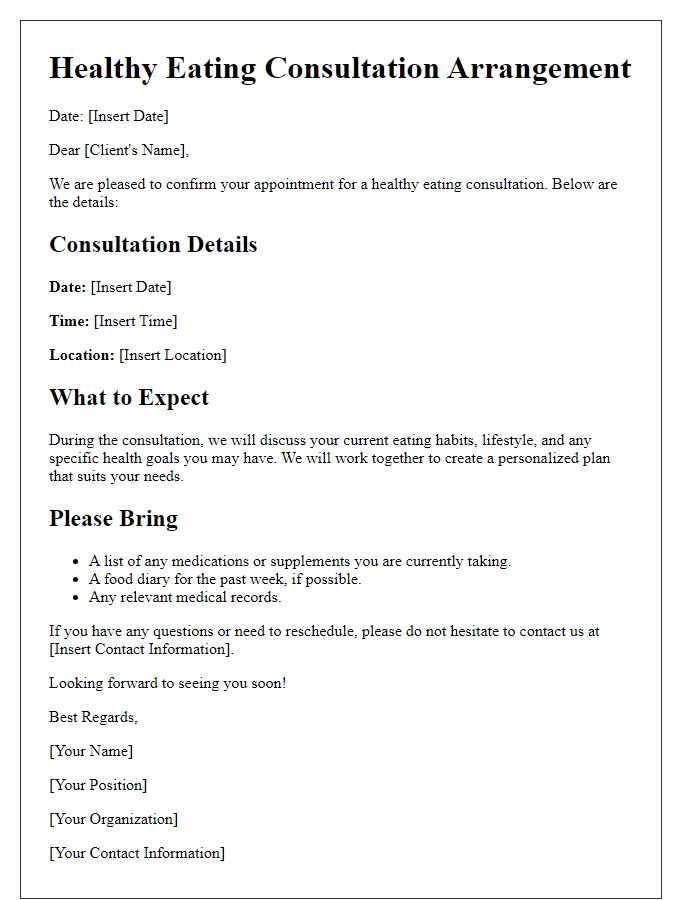 Letter template of Healthy Eating Consultation Arrangement