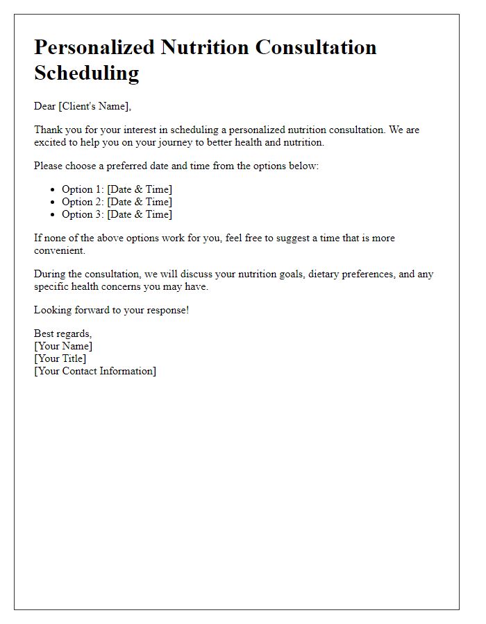 Letter template of Personalized Nutrition Consultation Scheduling