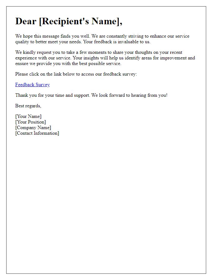 Letter template of feedback request for service quality enhancement
