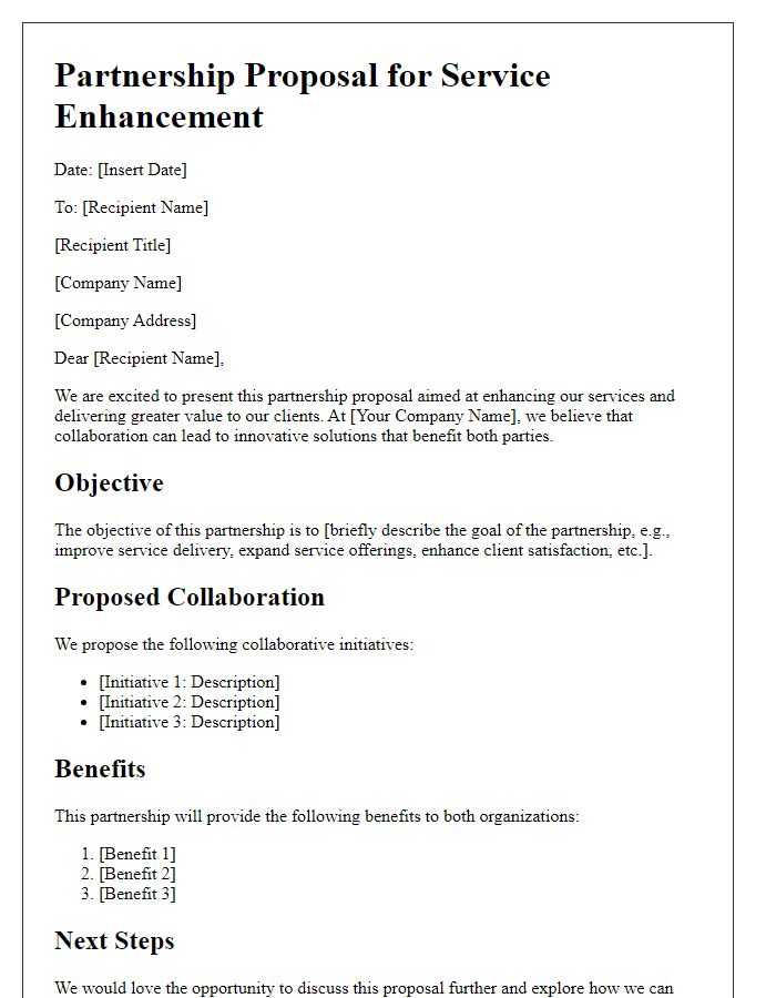 Letter template of partnership proposal for service enhancement